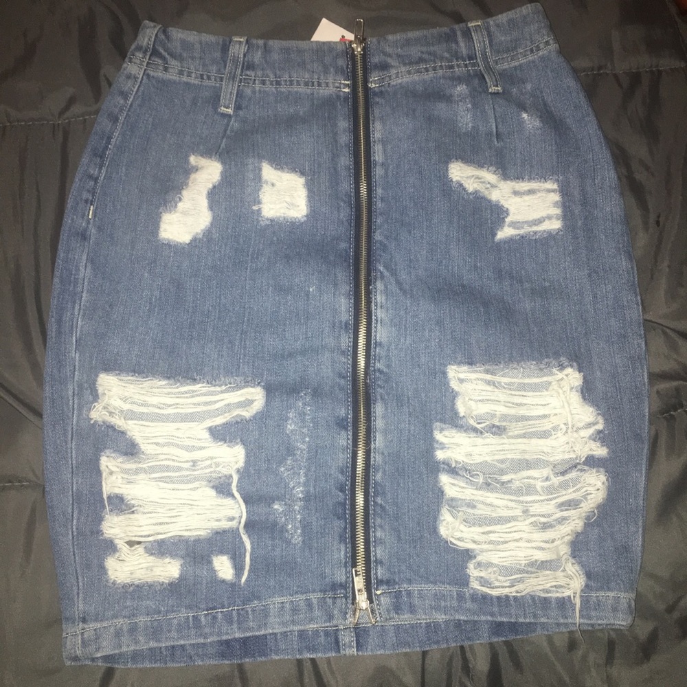 Distressed Denim Skirt